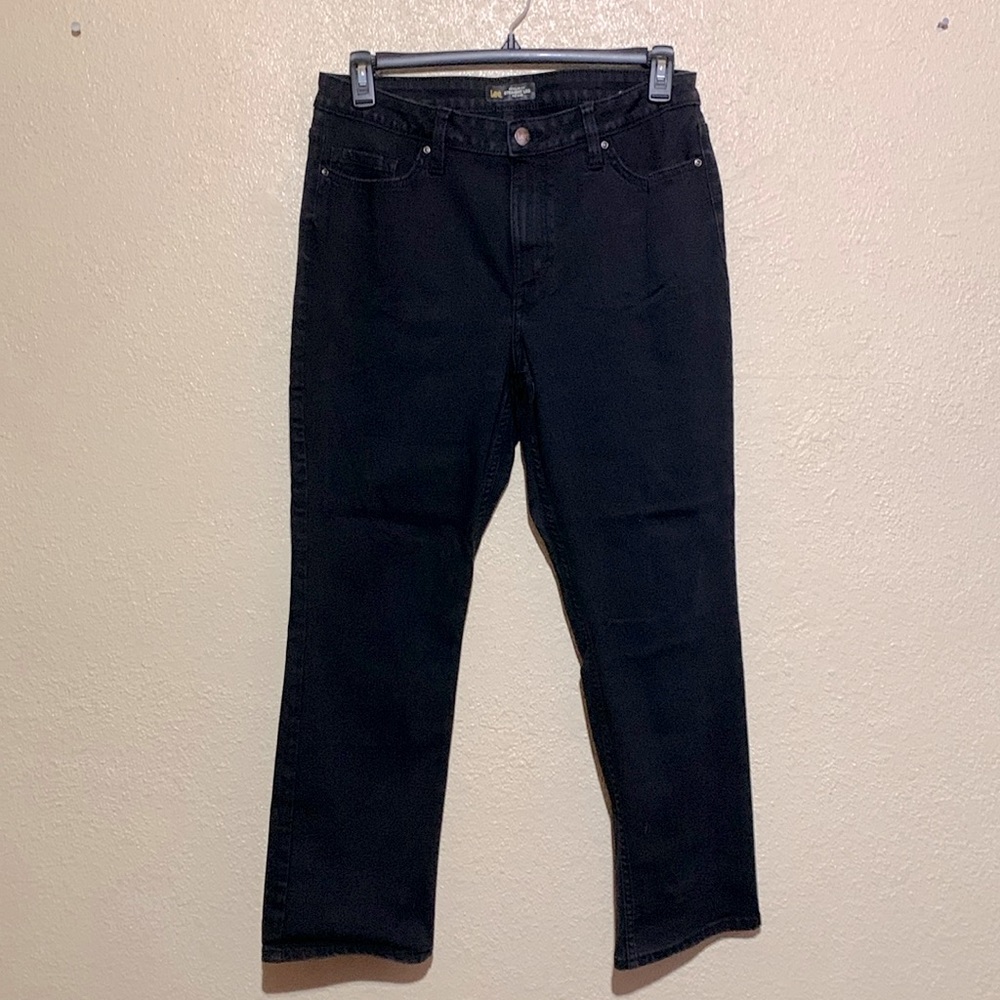 Lee Jeans 14 Short Black Mid Rise Straight Stretch Regular Fit Cotton Blend LOGO